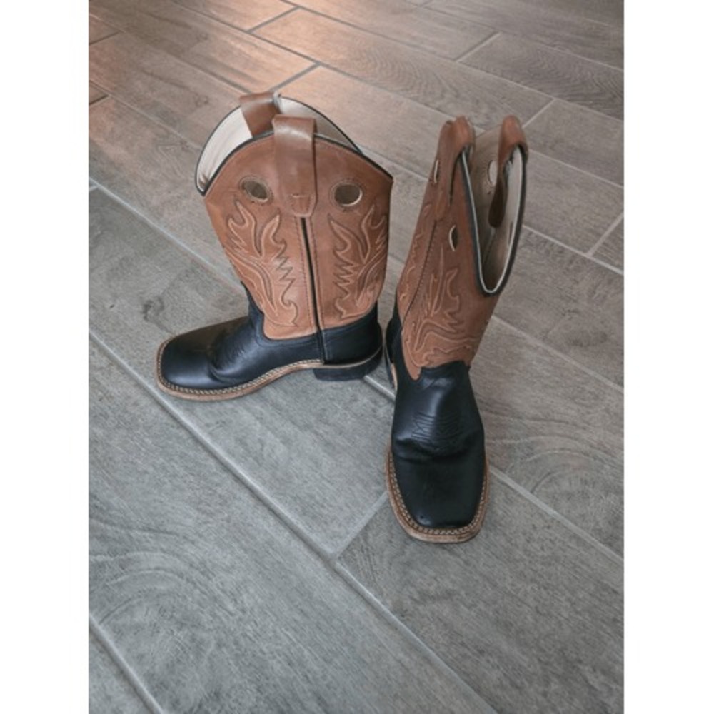 Old West Country Western Cowboy Boots Leather Square‎ Toe Unisex Size 1.5